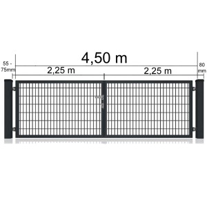 Doppeltor für Doppelstabmattenzaun, anthrazit, 450x80 cm, mit Rahmen und Griff.
