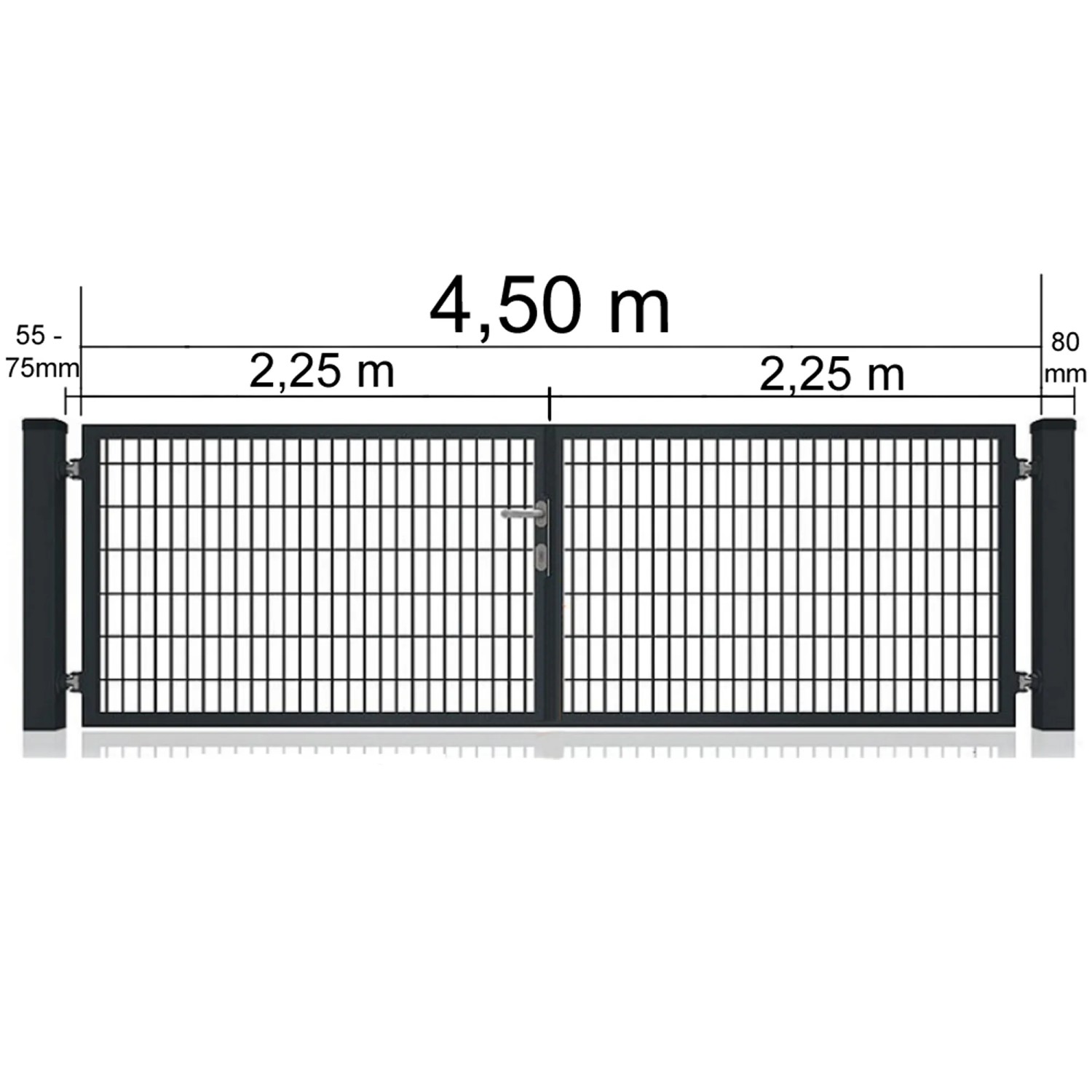Doppeltor für Doppelstabmattenzaun, anthrazit, 450x80 cm, mit Rahmen und Griff.