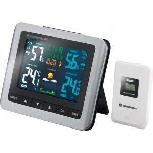 Bresser Wetterstation in Silber und Schwarz mit Außensensor zur Anzeige von Innen- und Außenklima.