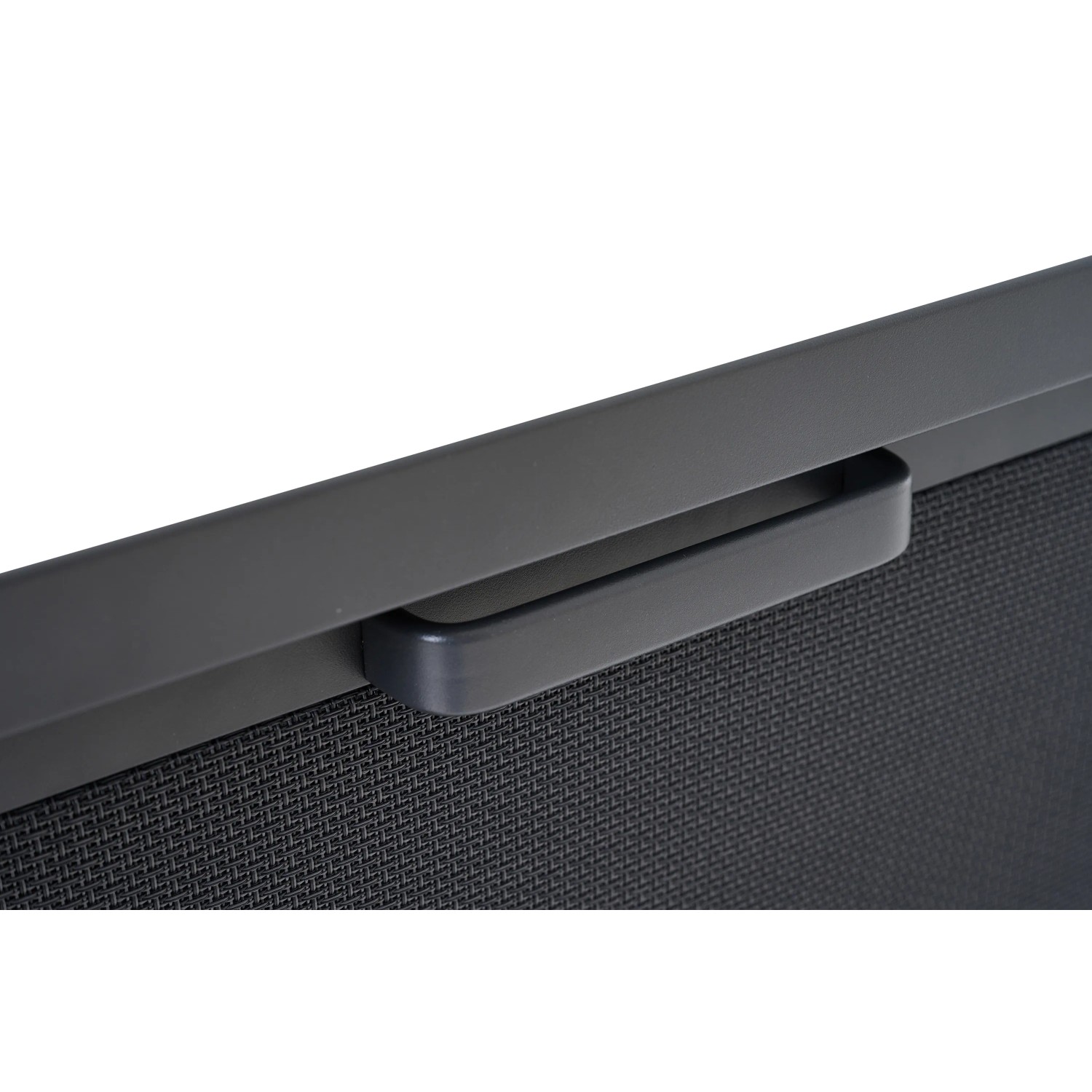 Detailaufnahme: Dunkelgraue Siena Garden Kissenbox Sabano mit Griff.