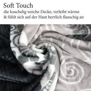 Bestlivings Kuscheldecke Hellgrau mit Rankenmuster, 130x170 cm. Flauschige Sofadecke.