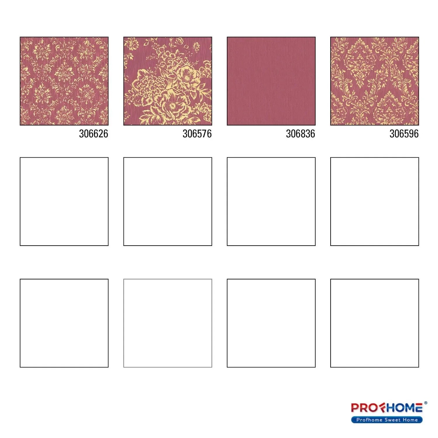 Muster der Barock Tapete PROFHOME 306626-GU, Ornament, Rot und Gold.