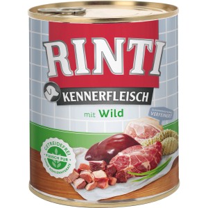 Rinti Kennerfleisch Wild, 800g Dose Hunde-Nassfutter mit hohem Fleischanteil und Omega 3.