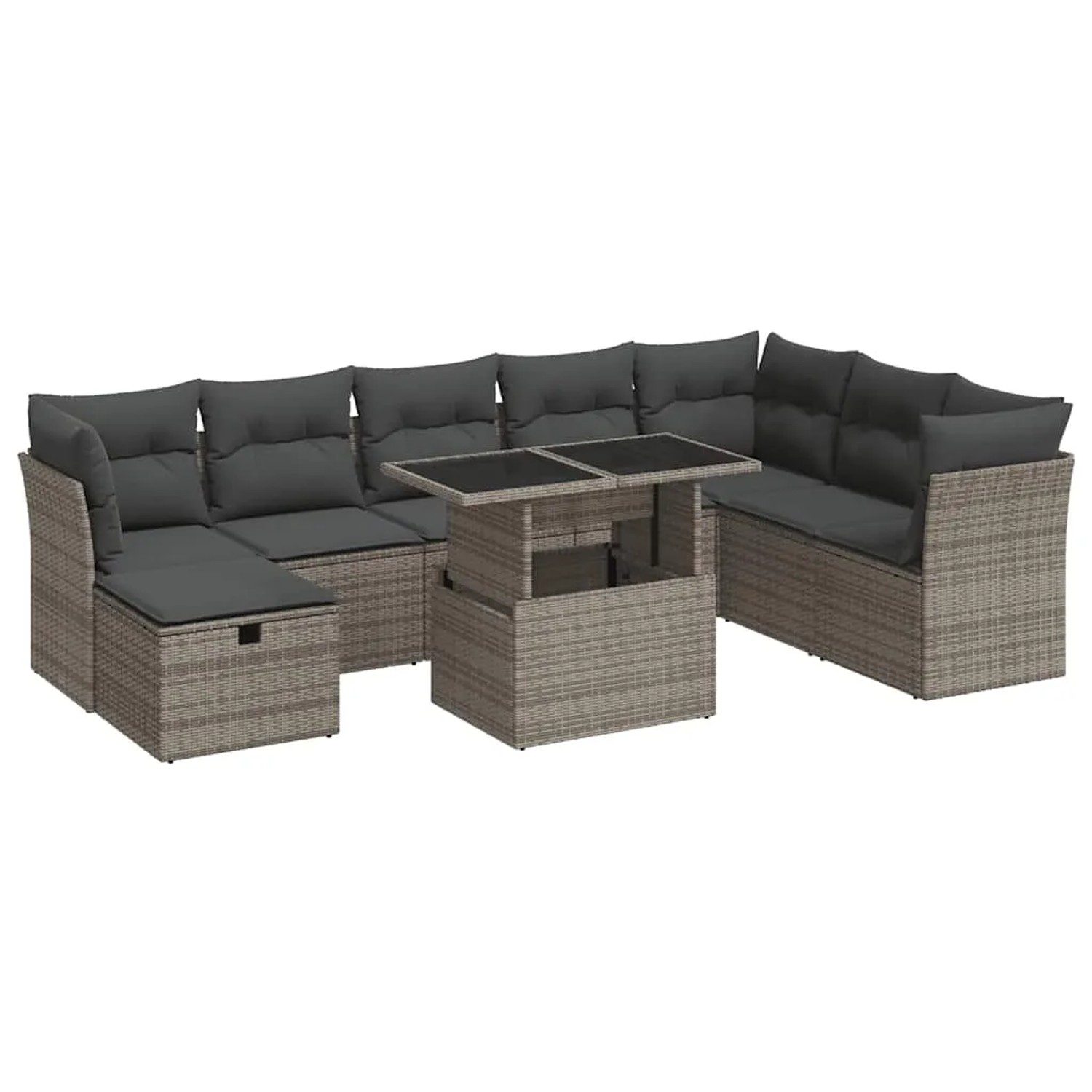vidaXL 9-Tlg Garten-Sofagarnitur mit Kissen Grau Poly Rattan 3327800