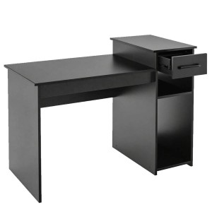 Schwarzer Costway Schreibtisch aus Holz mit Schublade und Ablage, 104x50x82 cm.