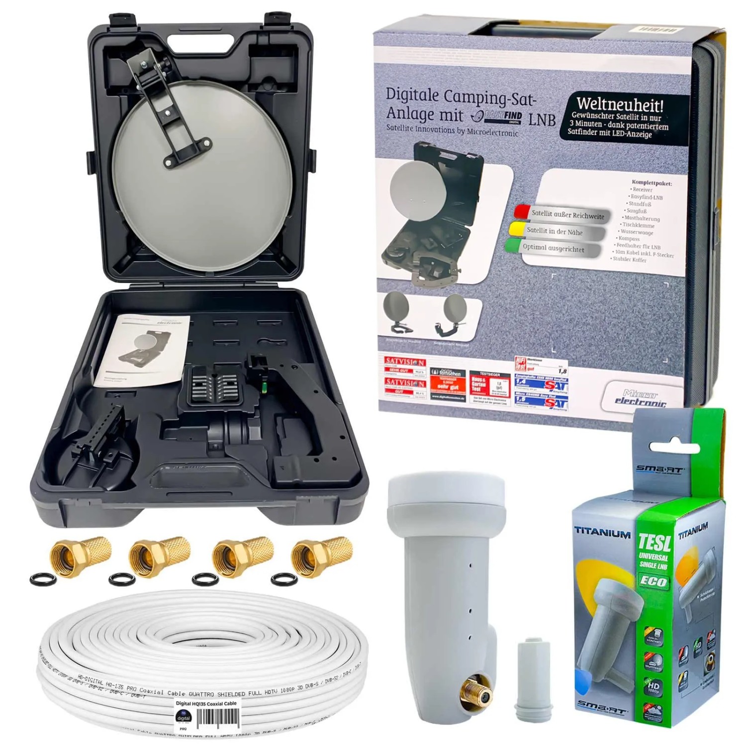 hb-digital Sat Anlage ME CS40 für Camping im Koffer mit Single LNB und 10m Kabel