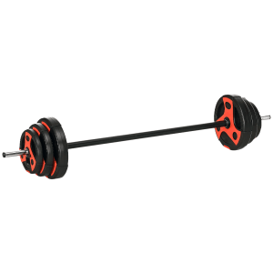SPORTNOW Langhantel Set, 20kg, mit schwarzen und roten Gewichten. Ideal für dein Fitness-Training.
