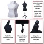Weibliche Schneiderpuppe Q24 schwarz mit höhenverstellbarem Standfuß, Holzknauf und abnehmbaren Bezügen. Schaumstoffkörper.