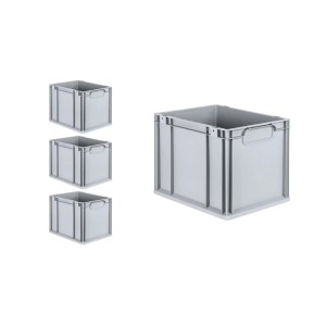 PROREGAL Spar Set: 4 graue Euroboxen Nextgen Economy, 30 Liter, mit Griffen. Aufbewahrungsboxen für Industrie und Gewerbe.