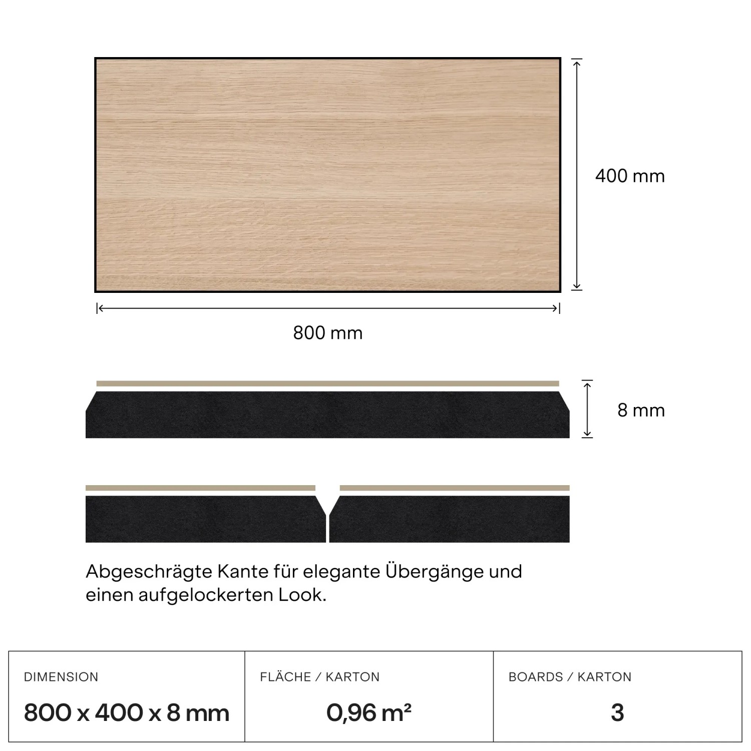 Amadeo Wandpaneel AkustikBoard Eiche Natur, 3er Set, 80x40cm. Dekor-Paneele mit Echtholzfurnier und Akustikfilz.