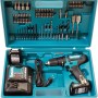 Makita Akku-Schlagbohrschrauber HP333DSAX1 im Koffer mit Akkus, Ladegerät und Zubehör.