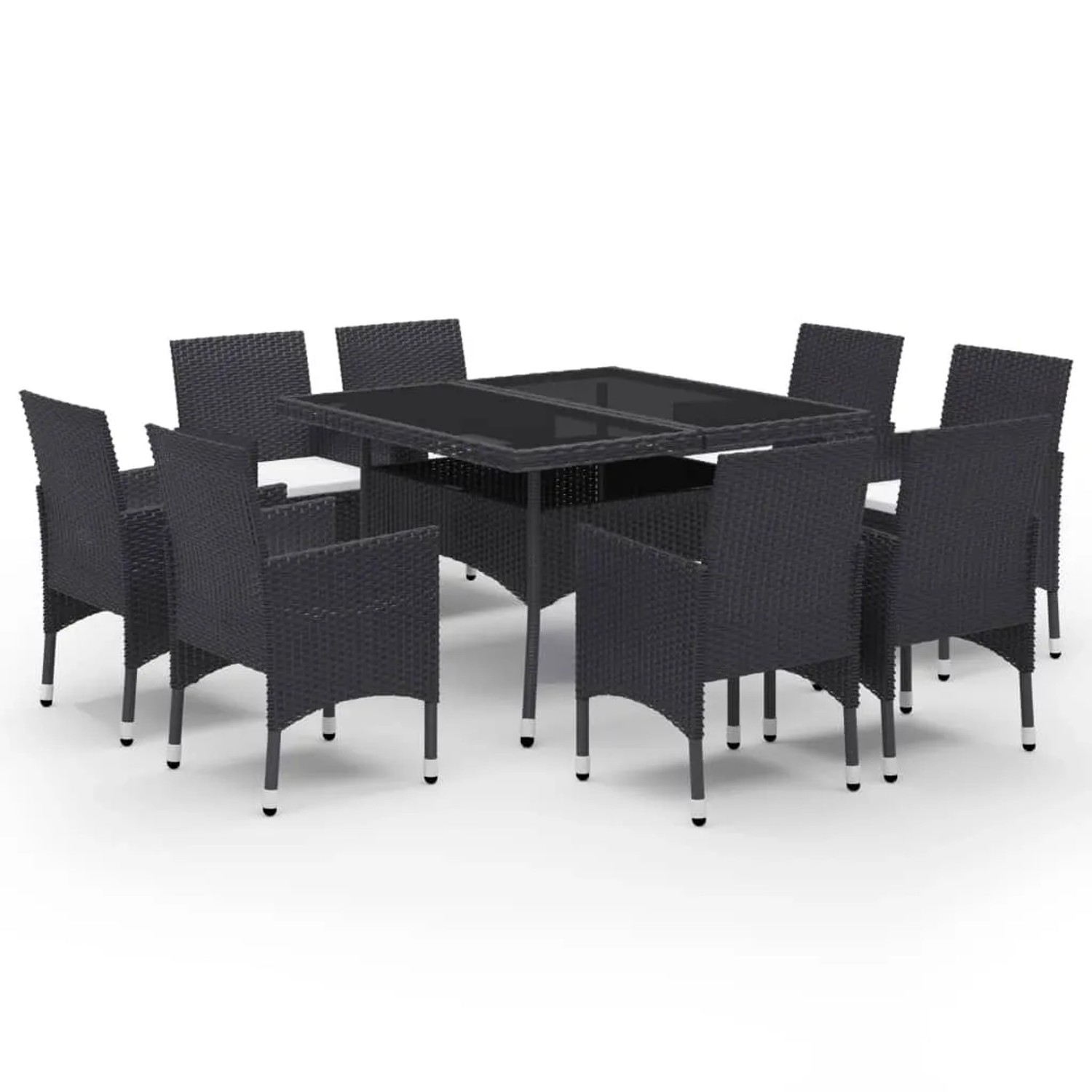 Furnicato 9-tlg Garten-essgruppe Poly Rattan Und Glas Schwarz