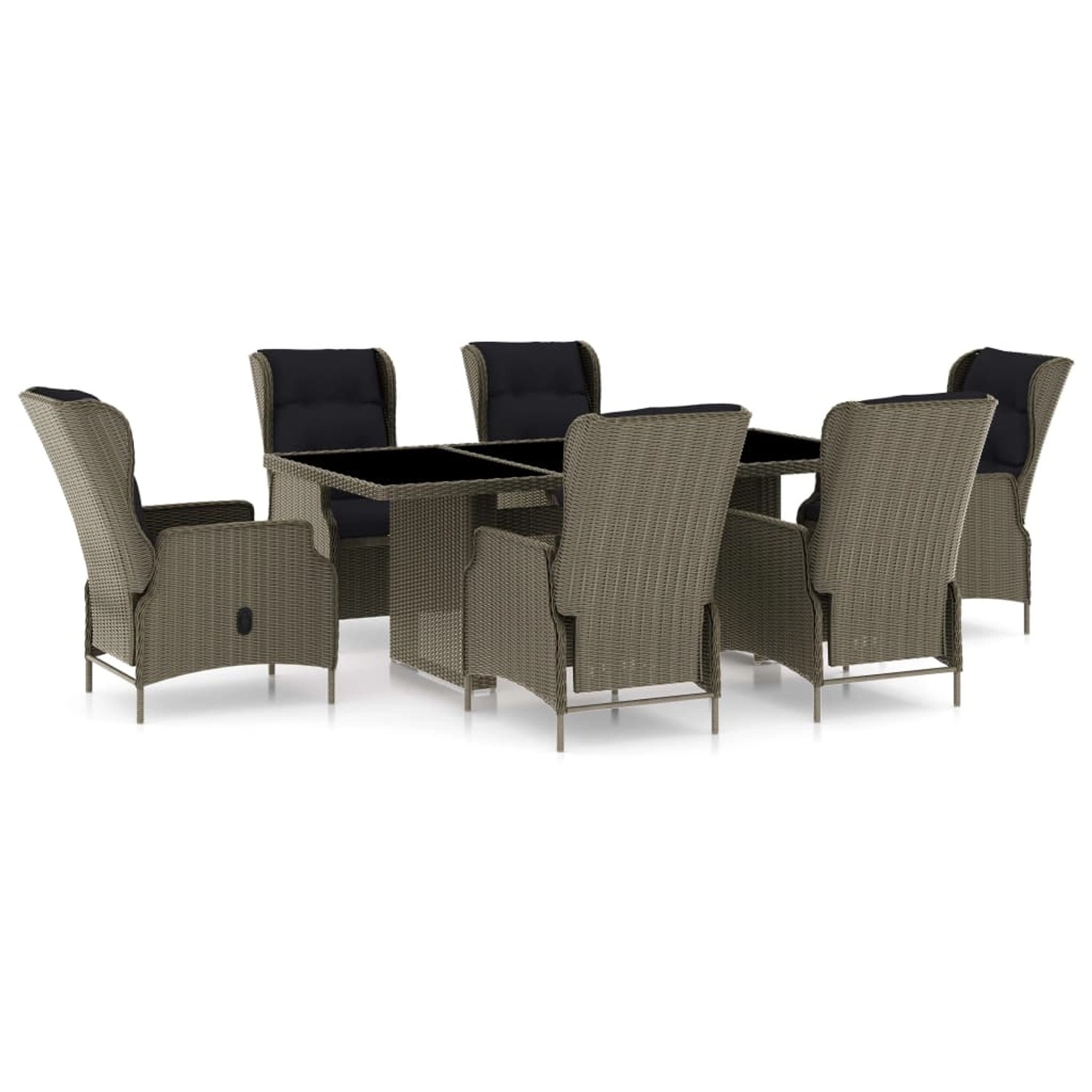 vidaXL 7-Tlg Garten-Essgruppe mit Auflagen Poly Rattan Braun 3060144