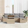 Beiges 6-tlg. vidaXL Garten-Sofa-Set aus Poly Rattan mit Kissen und Stauraum.