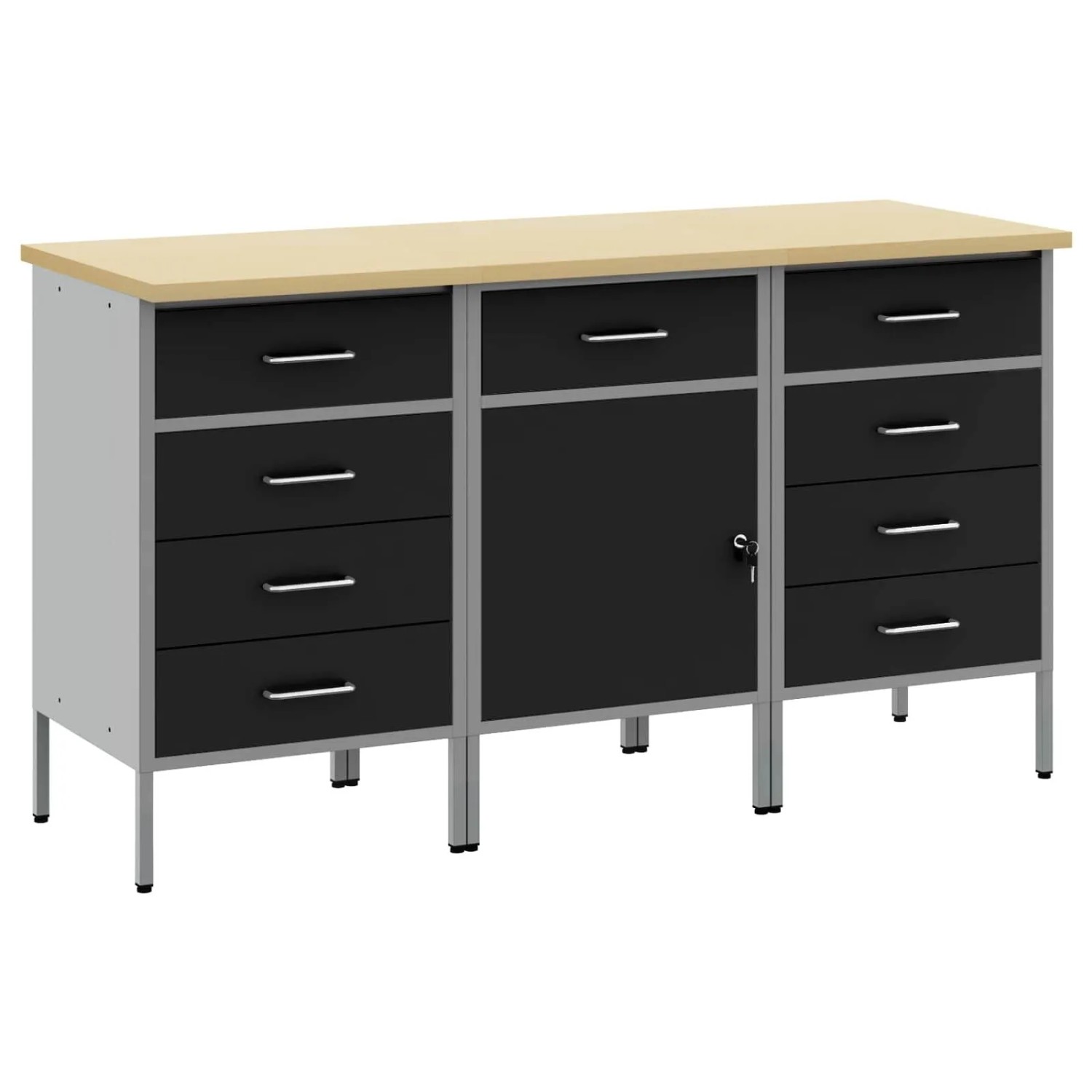 vidaXL Werkbank mit Schubladen 3-Tlg Schwarz und Grau 150 x 55 x 85 cm 3321372