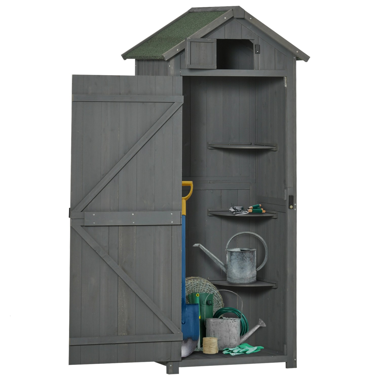Outsunny Gartenschrank mit Fachböden Asphaltdach Holz 77 x 54,2 x 179 cm