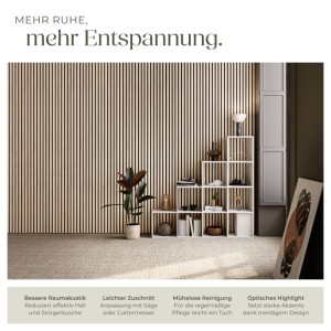 Tectake Akustikpaneele Sonic Wall IV in Eiche Hell Holzoptik mit vertikalen Lamellen. Modernes Design für Raumakustik.