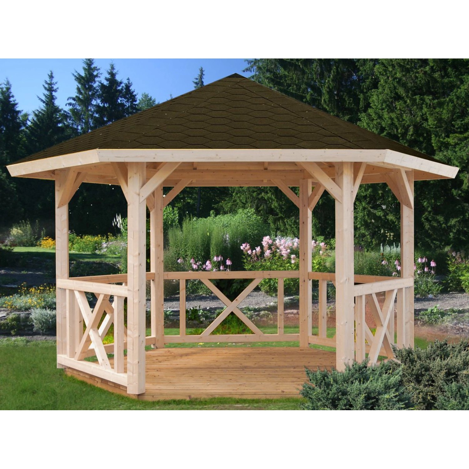 Palmako Holz-Pavillon Betty Natur unbehandelt 337 cm x 423 cm ohne Fußboden