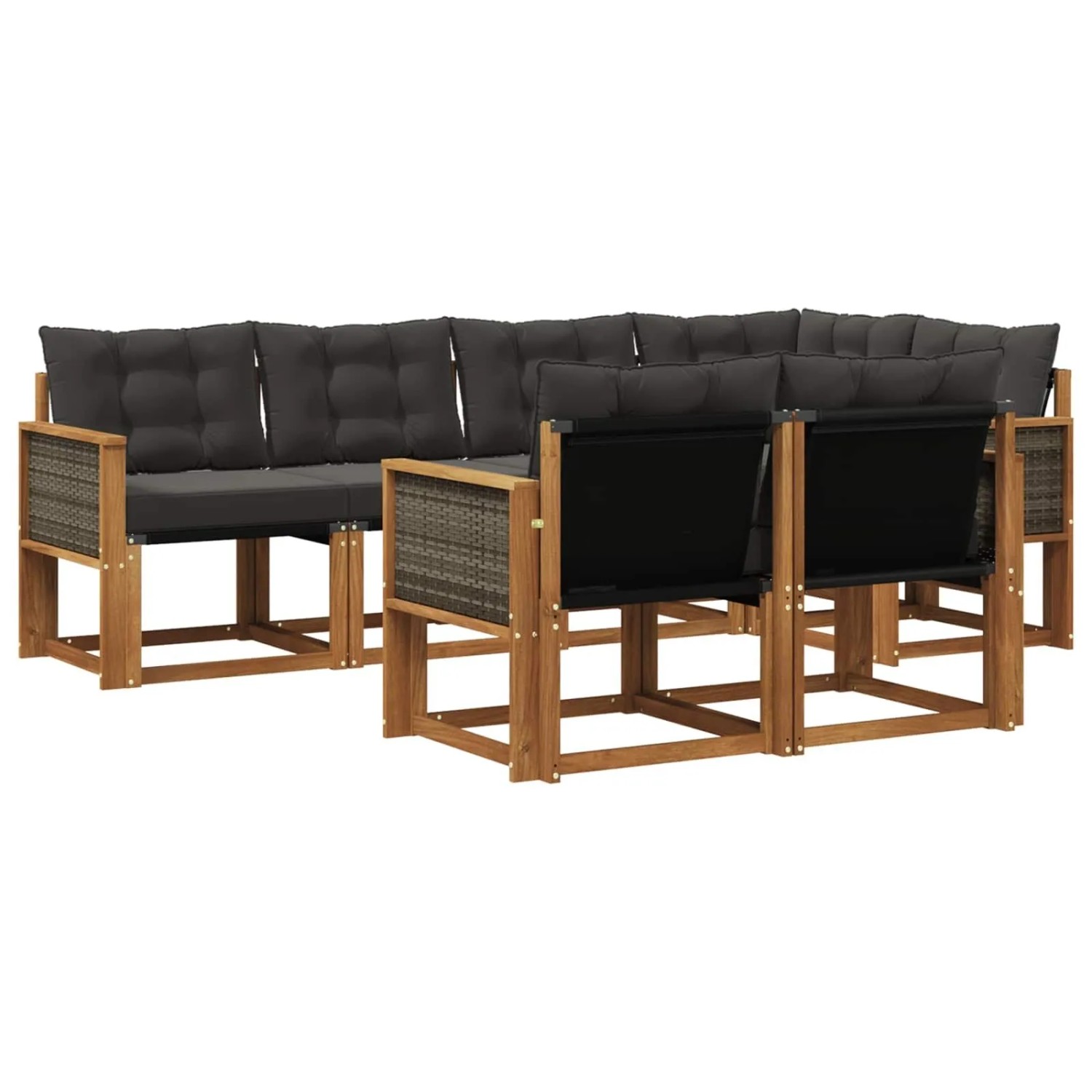 vidaXL Outdoor-Sofagarnitur mit Kissen 7 Stk Natur und Schwarz 3382012