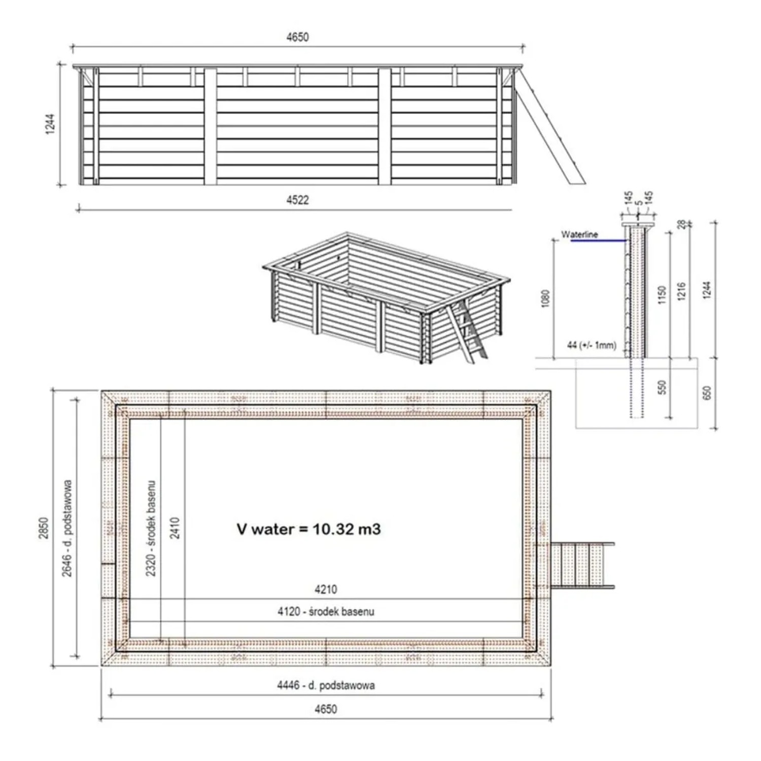 ALTANKA Holzpool Aqua 4,65x2,85 Höhe 1,24 m mit Einzubetonierendem Profil BAS7306OSPI_4
