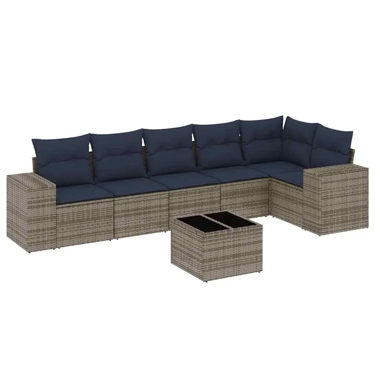 vidaXL 7-Tlg Gartensofa-Set mit Kissen Grau Polyrattan 3222600 günstig online kaufen
