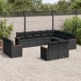 Schwarze 12-tlg. vidaXL Garten-Sofagarnitur aus Poly Rattan mit Kissen für Terrasse und Garten.