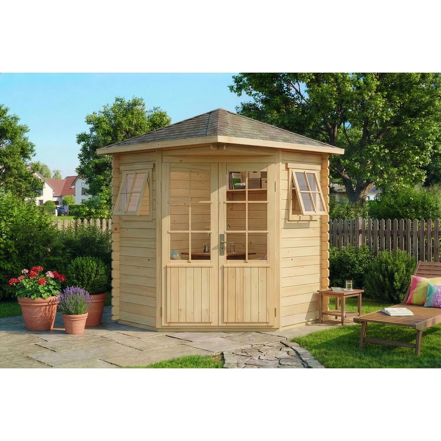 Alpholz Sunny-A Holz-Gartenhaus Natur Spitzdach Unbehandelt 225 cm x 200 cm