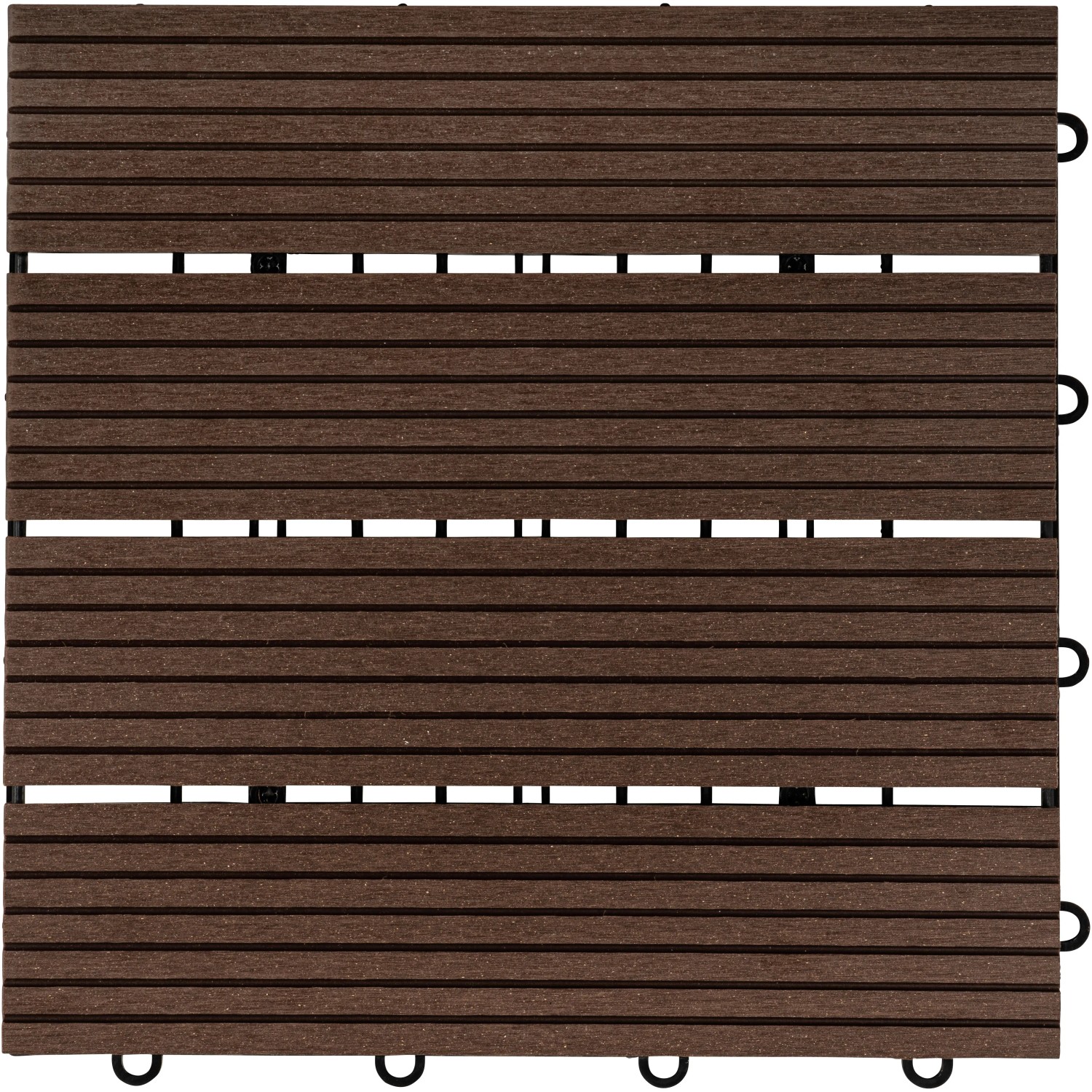 Dunkelbraune Home Deluxe WPC Klickfliese Bavaro, 30x30 cm, für Terrasse und Balkon.