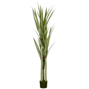 Hohe künstliche Yucca-Pflanze, 190 cm, mit grünen Blättern und dunklem Topf für Zuhause oder Büro.