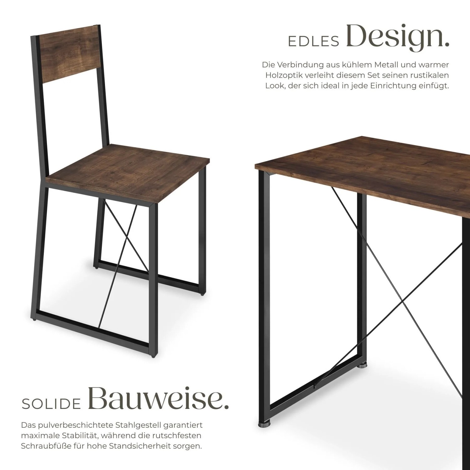 Tectake Sitzgruppe Margate 3 Teilig Esstisch Mit 2 Stühlen  138 x 80 x 90 cm Industrial Holz Dunkel  Rustikal_3
