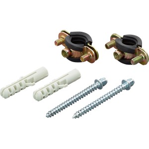 2er-Set Schallschutzrohrschellen (Ø 12-15 mm) mit Schrauben und Dübeln.