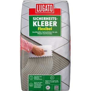 Lugato Flexkleber Sicherheitskleber C2TE 20kg Sack, geeignet für Fliesenarbeiten im Innen- und Außenbereich.