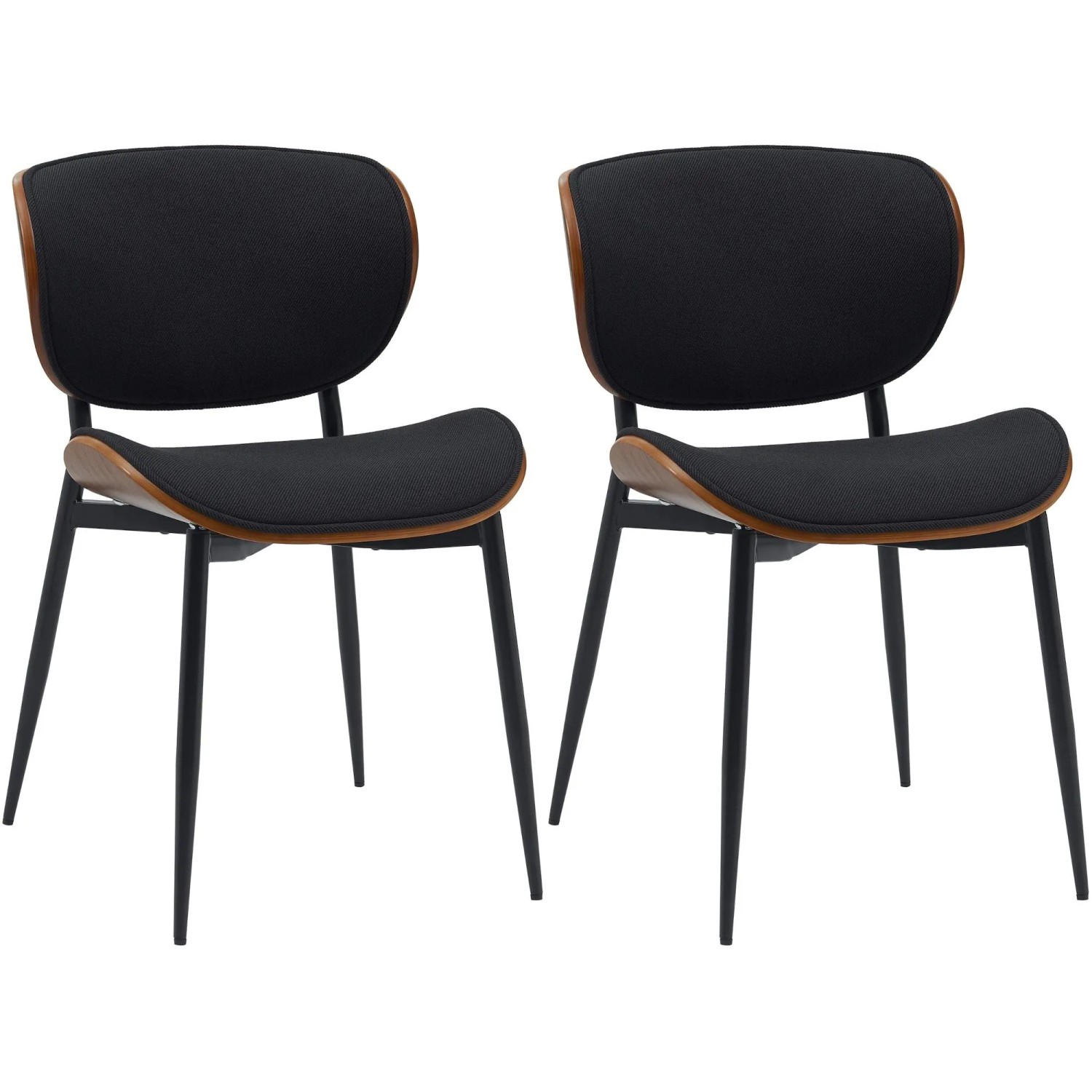 DELUKE 2er Set Esszimmerstuhl DUVAN Stoff Walnuss/schwarz 50x54x80cm Essstühle Esszimmerstühle Küchenstühle Wohnzimmerstühle
