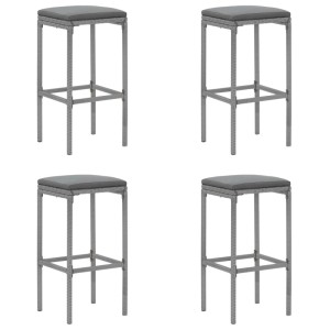 vidaXL Gartenbar-Set, 4 graue Barhocker aus Rattan mit Kissen.