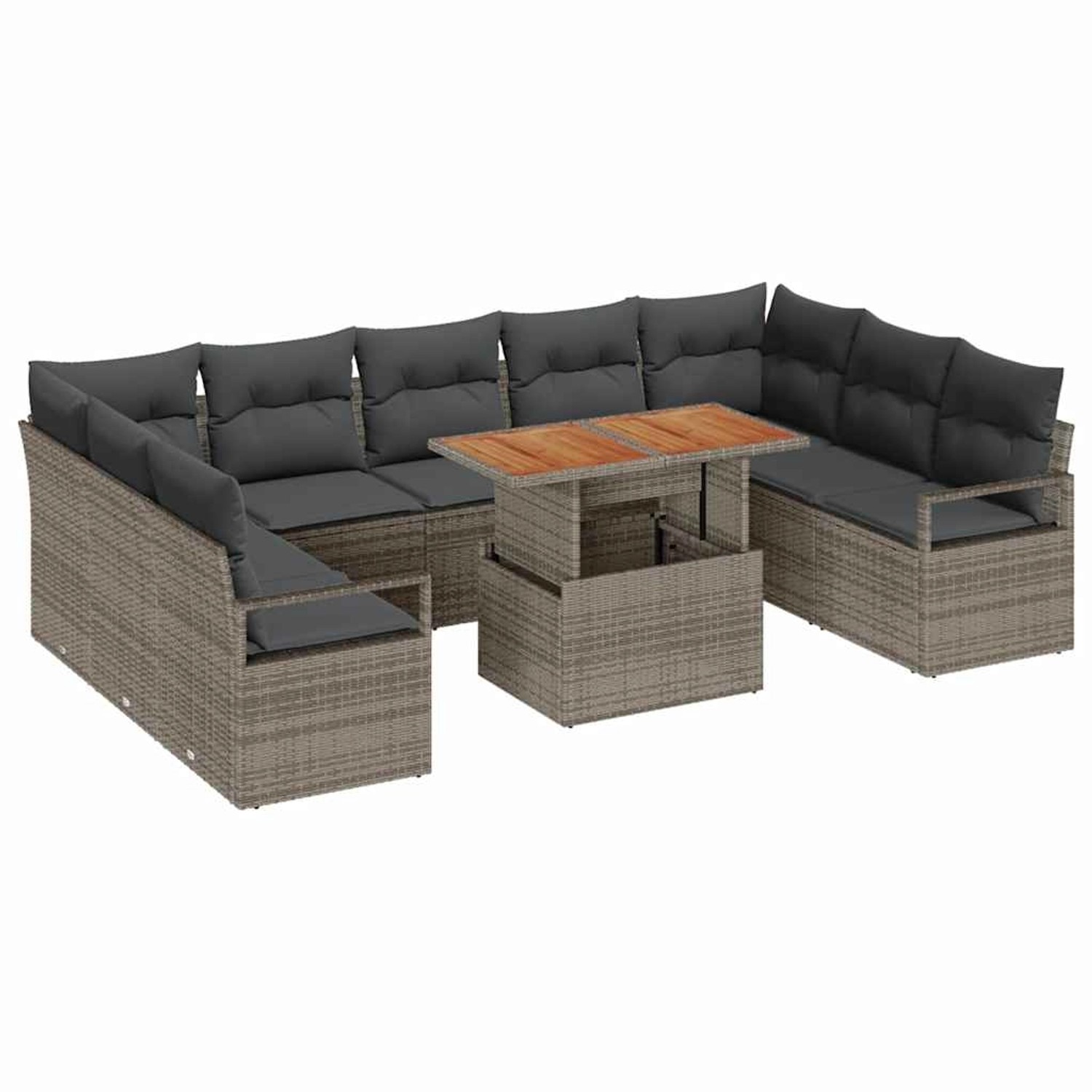 vidaXL Garten-Sofa-Set mit Speicher 10-Tlg Grau Poly Rattan 3358491 günstig online kaufen