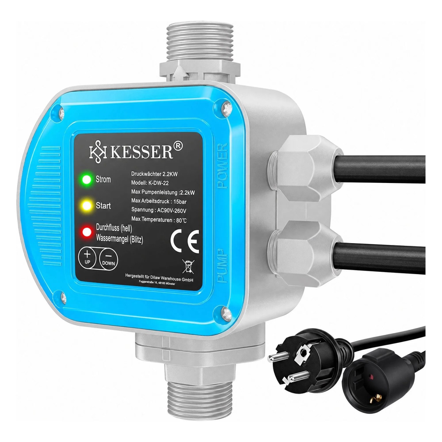 KESSER Druckschalter Pumpensteuerung Gartenbewässerung 2.2 kW Blau