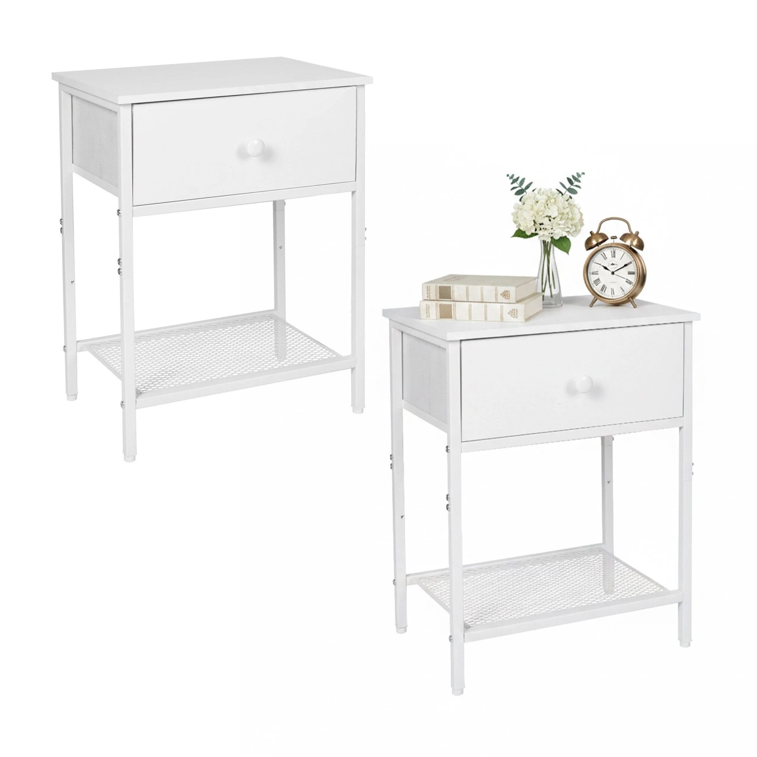 Relaxdays Nachttisch 2er Set Schublade Ablage Mdf Stahl Weiß Höhenverstellbar Rutschfest 55 Cm X 40 Cm X 30 Cm