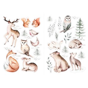 Komar Wandsticker Enchanted Playtime mit Waldtieren wie Reh, Fuchs, Bär und Eule.