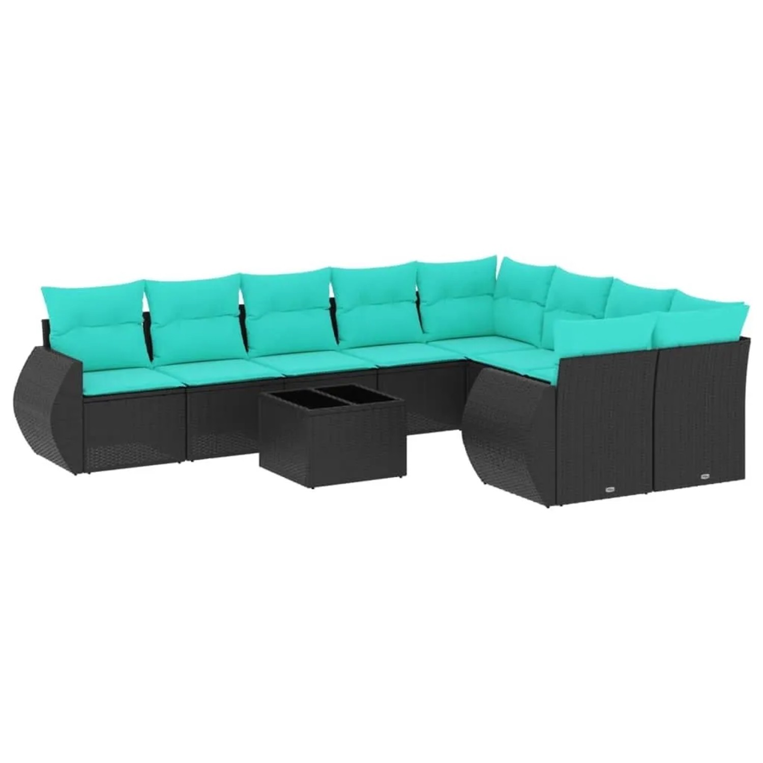 vidaXL 10-Tlg Gartensofa-Set mit Kissen Schwarzes Polyrattan 3221846
