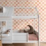 ESTAhome Vliestapete mit beigem, orangefarbenem und rosa Karomuster an einer Wand, ideal für moderne Wandgestaltung.