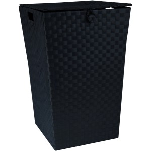 Schwarzer Wäschekorb aus PP-Geflecht mit Deckel, 35x35x55,5 cm. Stilvolle Wäscheaufbewahrung.