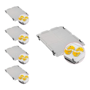 PROREGAL Spar Set: 5 graue Euroboxen mit Deckel und gelben Schnappverschlüssen. Aufbewahrungsboxen für Industrie und Gewerbe.