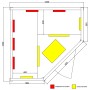 Skizze der Dewello Infrarotkabine Lakefield 120x120 mit Vollspektrum- und Karbonstrahlern.