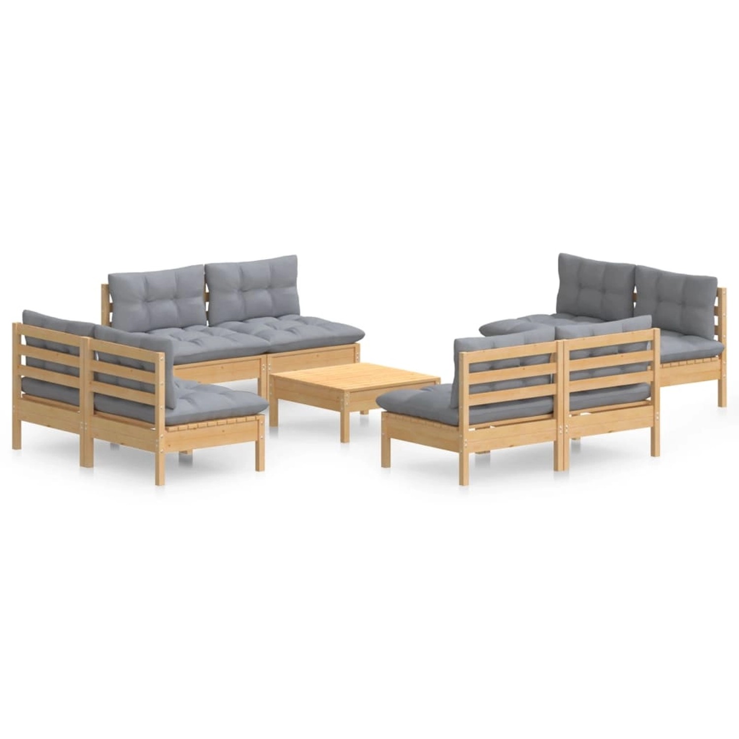 vidaXL 9-Tlg Garten-Lounge-Set mit Grauen Kissen Kiefernholz 3096045 günstig online kaufen