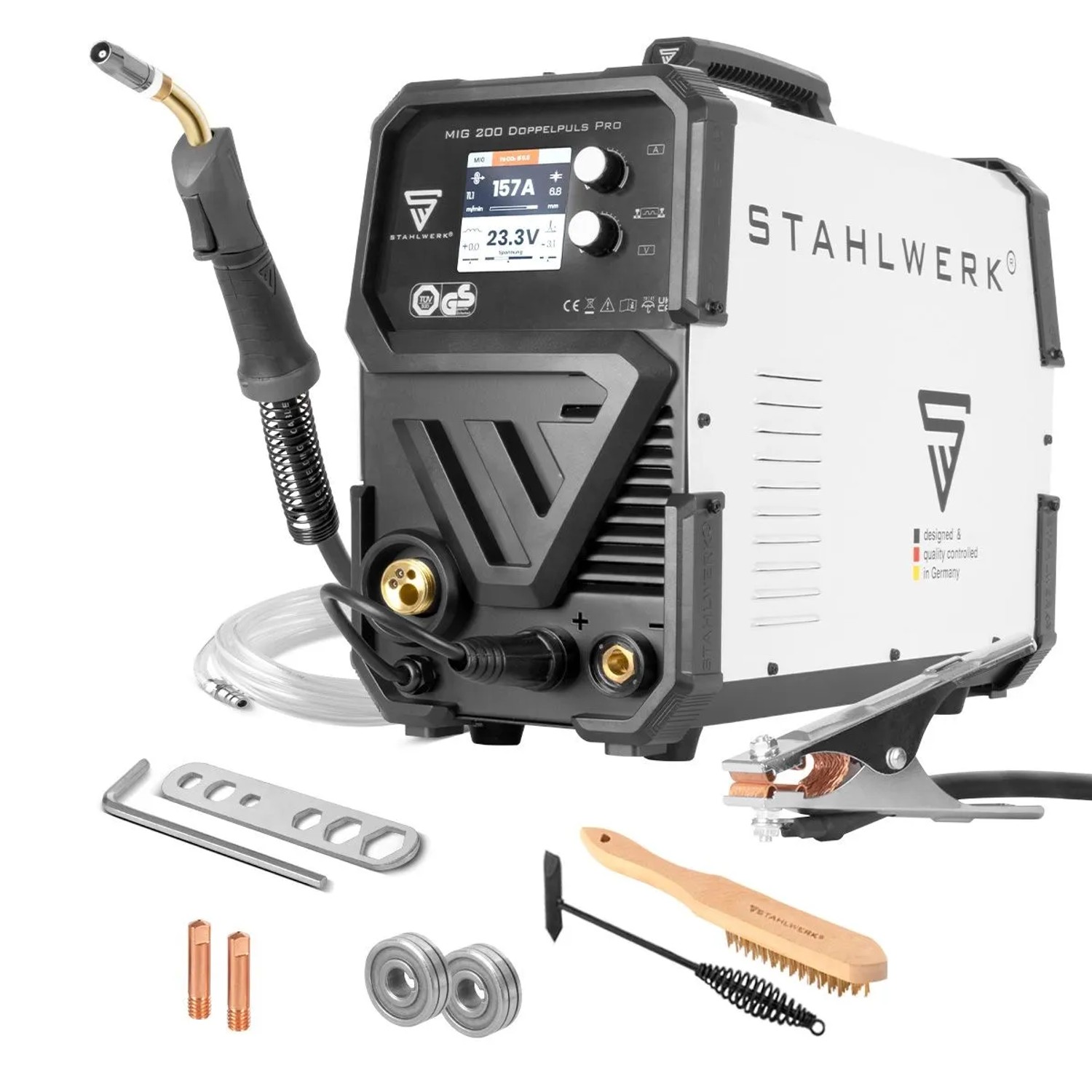 STAHLWERK Schweißgerät MIG MAG 200 Doppelpuls Pro Vollsynergisches 200 Ampere
