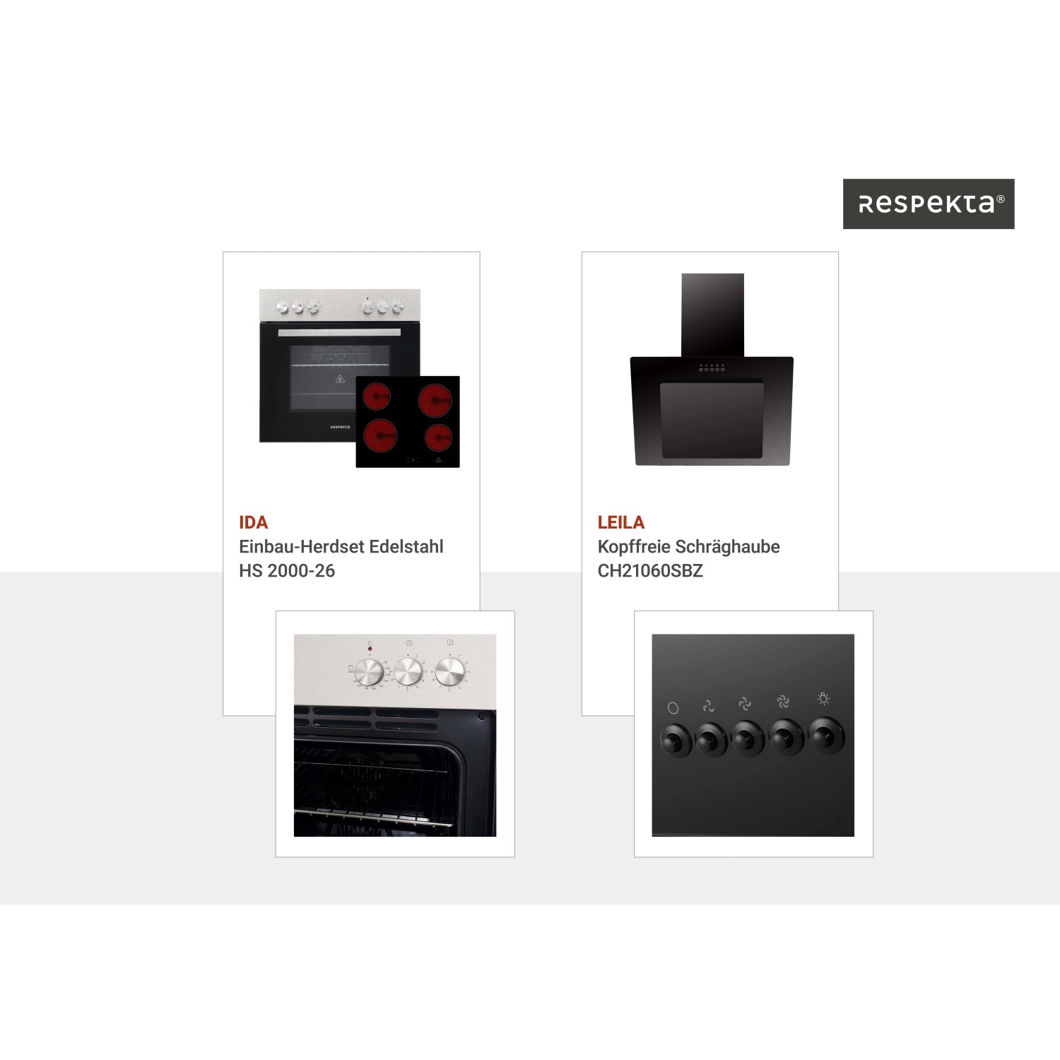 Respekta Küchenblock Malia mit E-Geräten: Herdset, Dunstabzugshaube und Geschirrspüler.