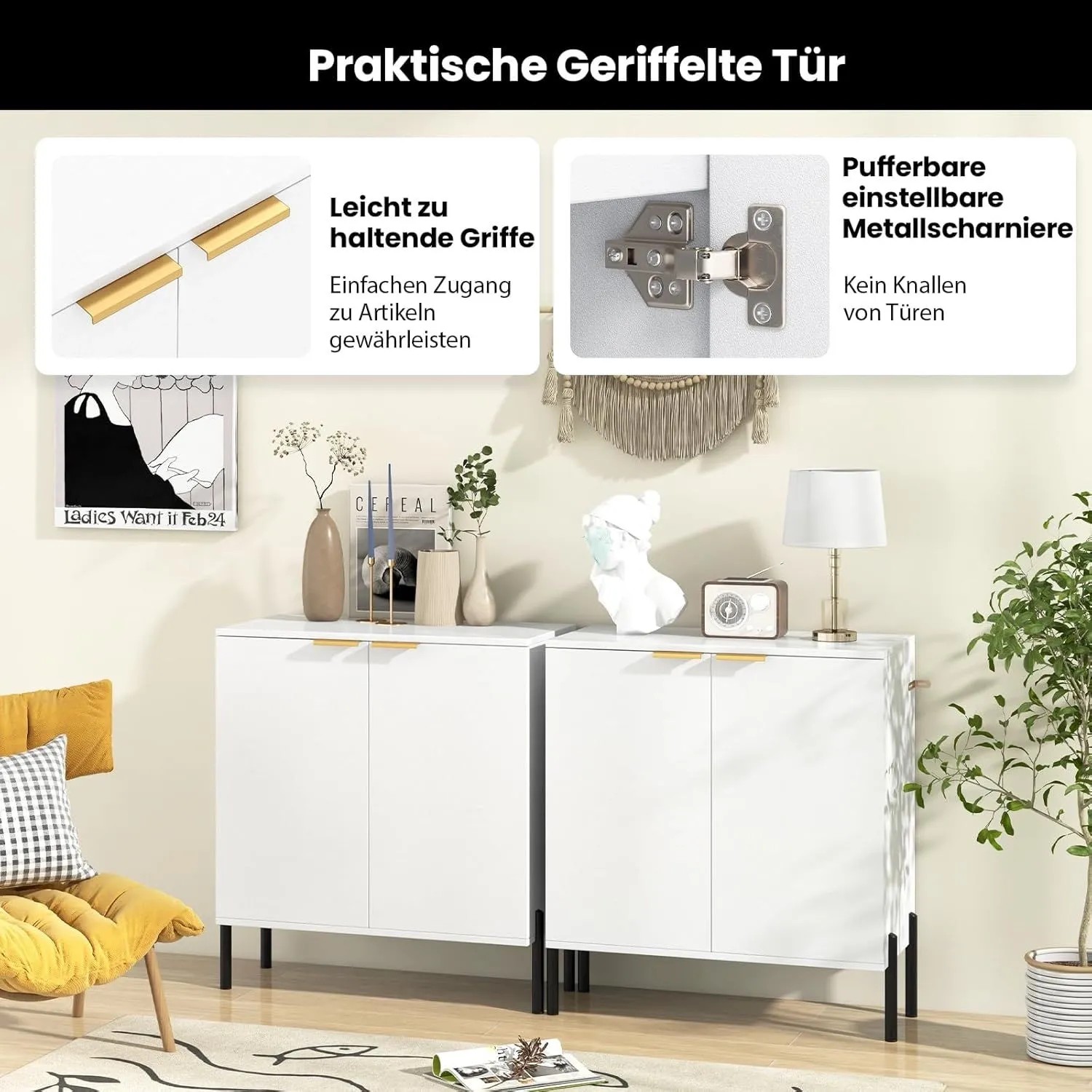 Costway Sideboard Holz 2 Türen 70 x 37 x 78 cm Weiß_6