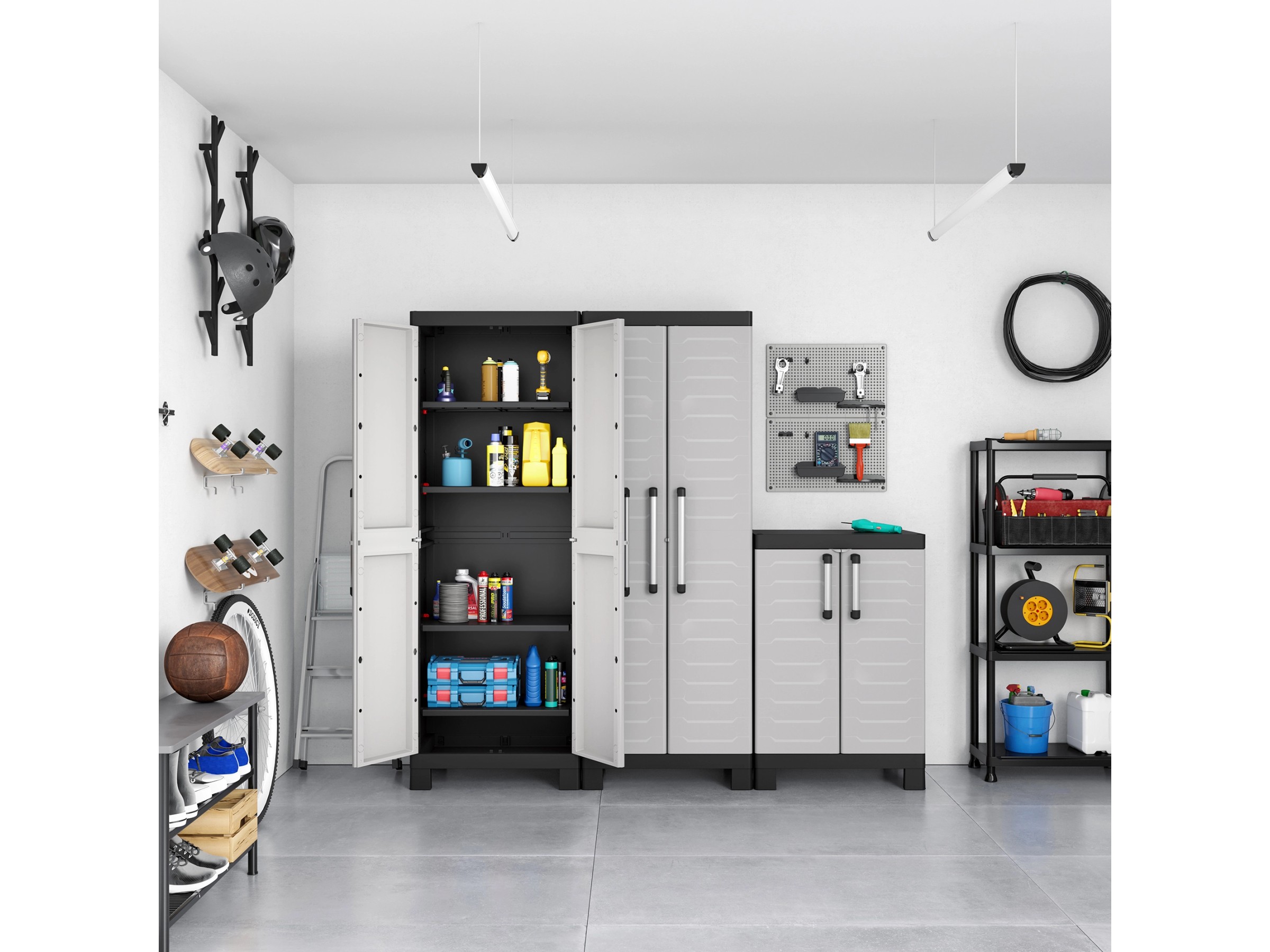 Niedriger Schrank Aus Kunstharz, Grau – 39x68x92 Cm, Für Innen & Außen, Mit 1 Klappbarem Regal