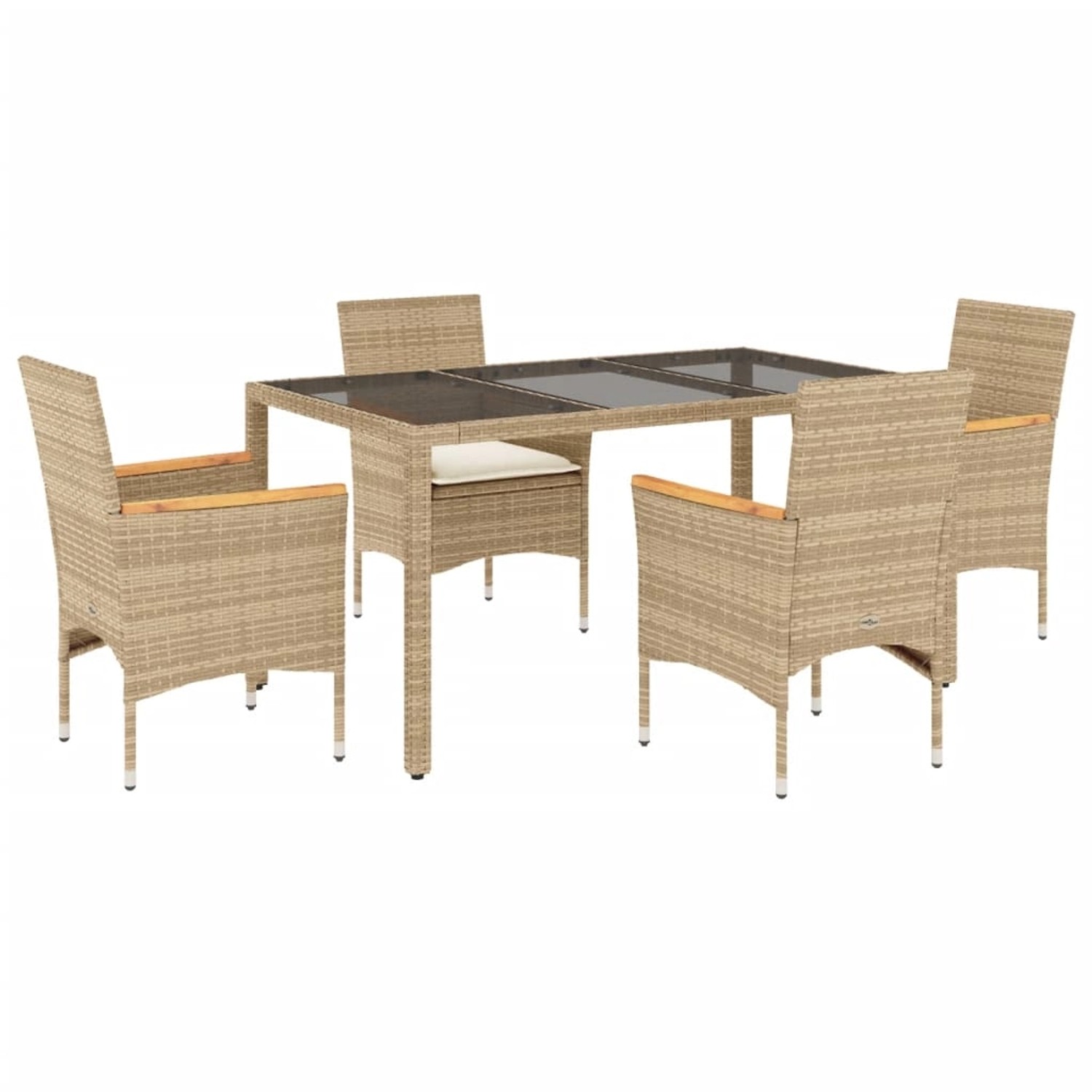 vidaXL 5-Tlg Garten-Essgruppe mit Kissen Beige Poly Rattan und Glas 3278659 günstig online kaufen