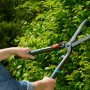 Gardena EnergyCut 2in1 Hand-Heckenschere im Einsatz beim Heckenschnitt.